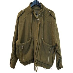 BLANKNYC Olive Green Jacket Size Medium Crinkle Full Zip Raw Hem